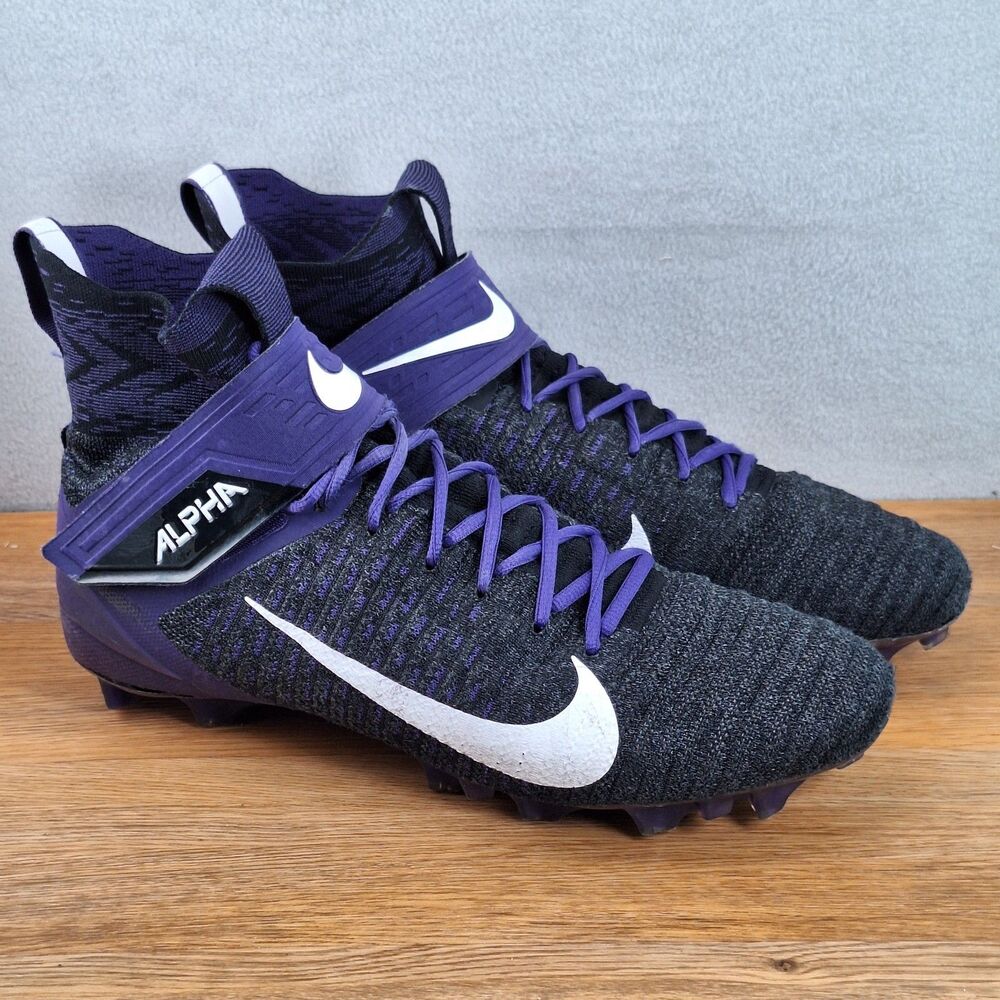 Nike Alpha Menace Elite 2 Flyknit Men's 13 Football Cleats Black Purple FLAW